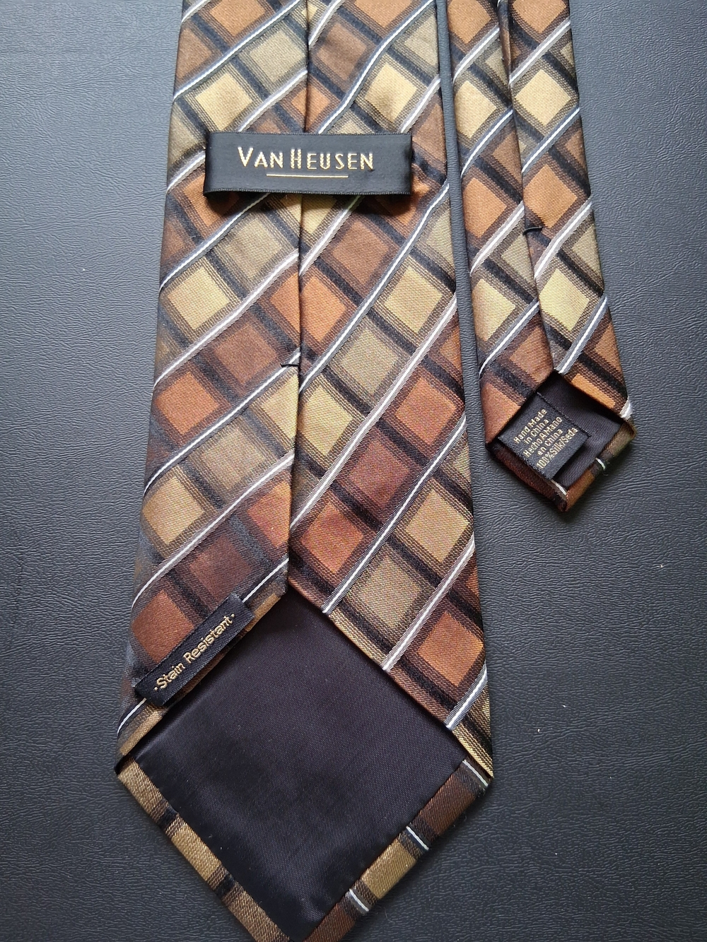Van Heusen Men's Brown Geometric 100% Silk Tie